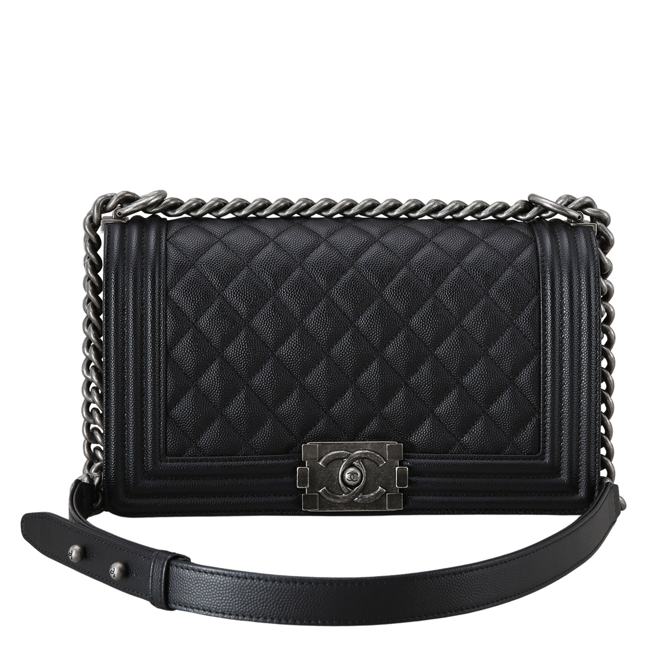 CHANEL(USED)샤넬 보이샤넬 캐비어 미듐 은장