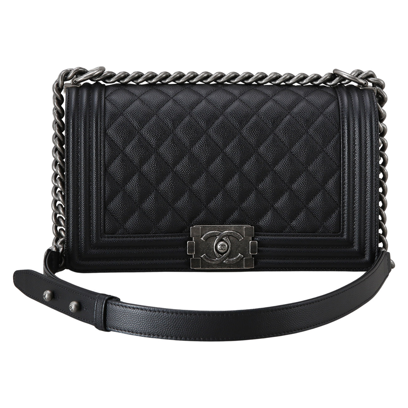CHANEL(USED)샤넬 보이샤넬 캐비어 미듐 은장