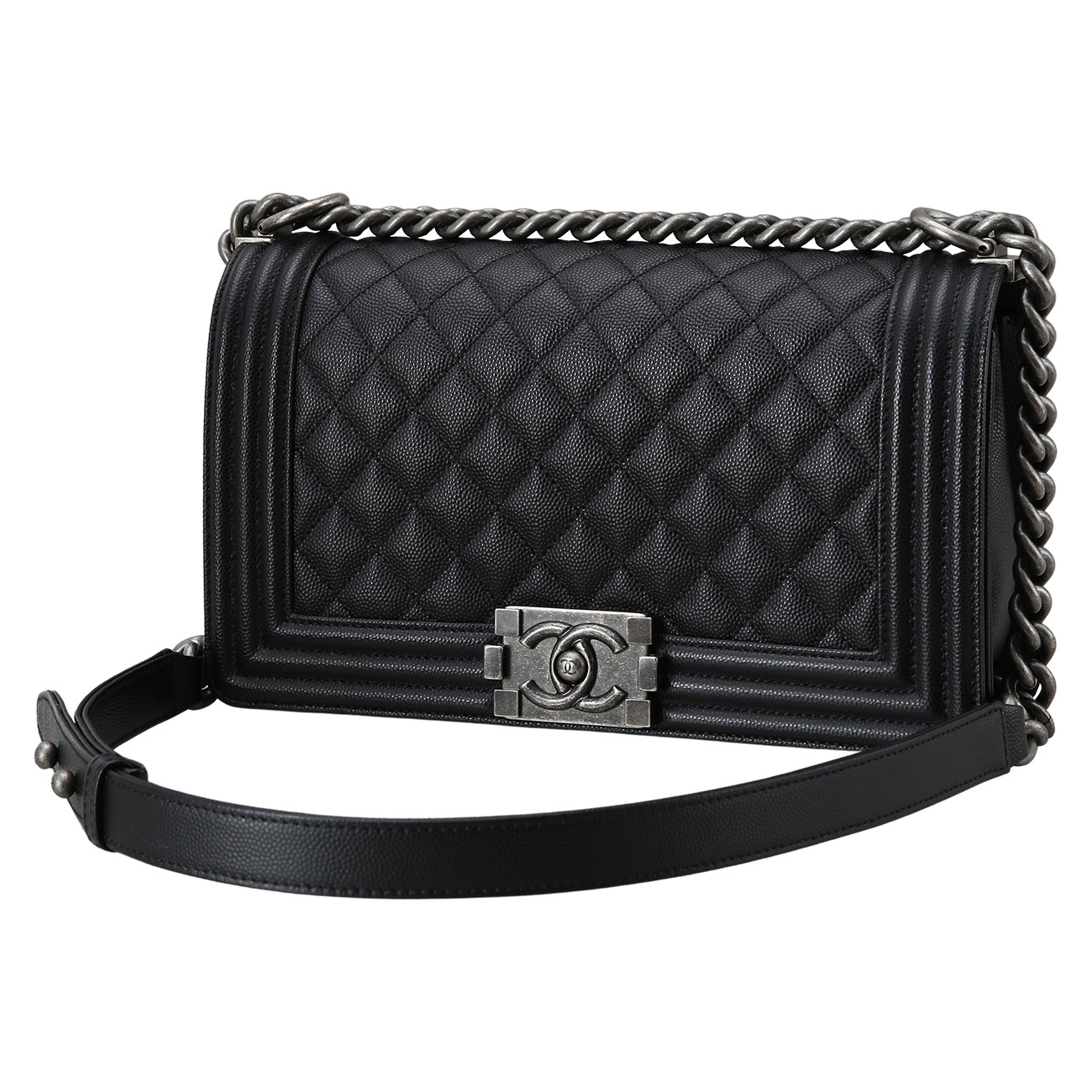 CHANEL(USED)샤넬 보이샤넬 캐비어 미듐 은장