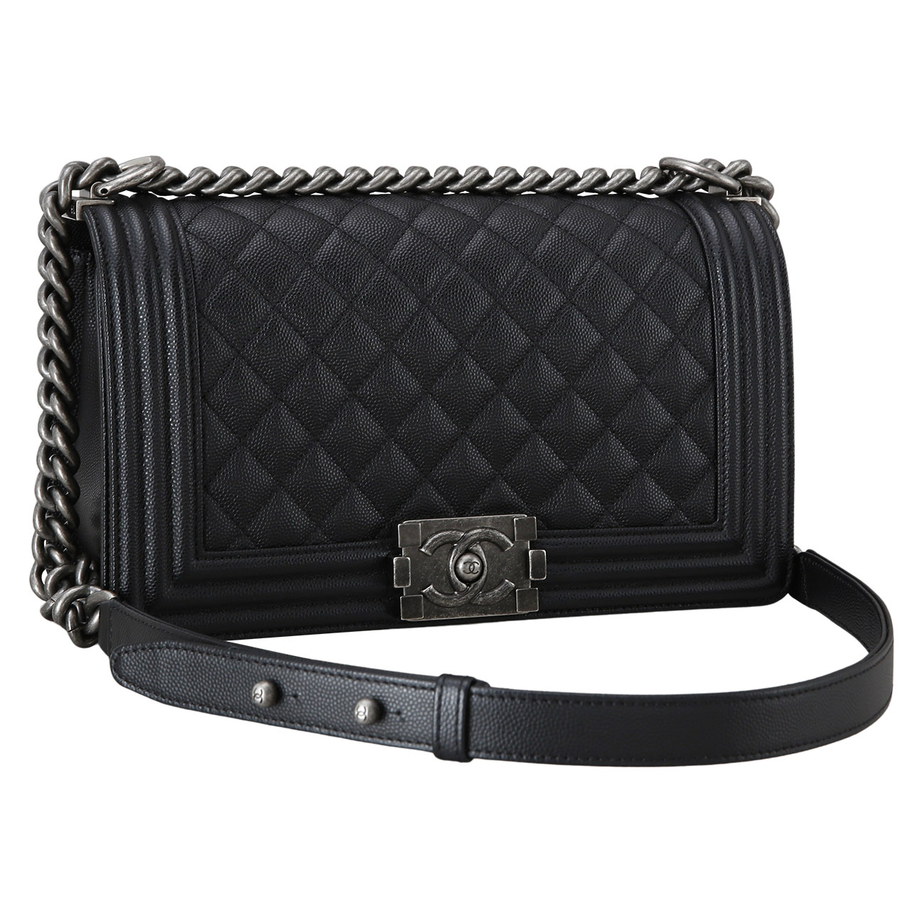 CHANEL(USED)샤넬 보이샤넬 캐비어 미듐 은장