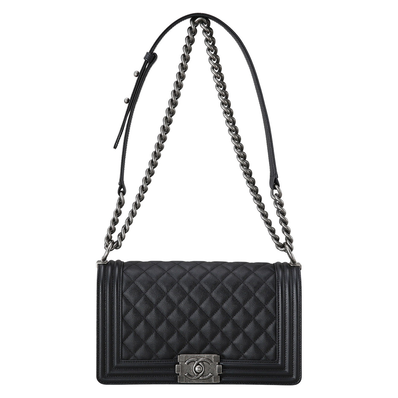CHANEL(USED)샤넬 보이샤넬 캐비어 미듐 은장