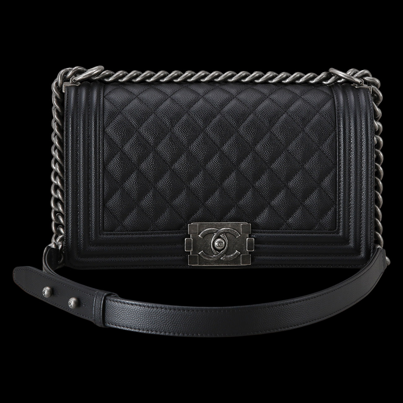 CHANEL(USED)샤넬 보이샤넬 캐비어 미듐 은장