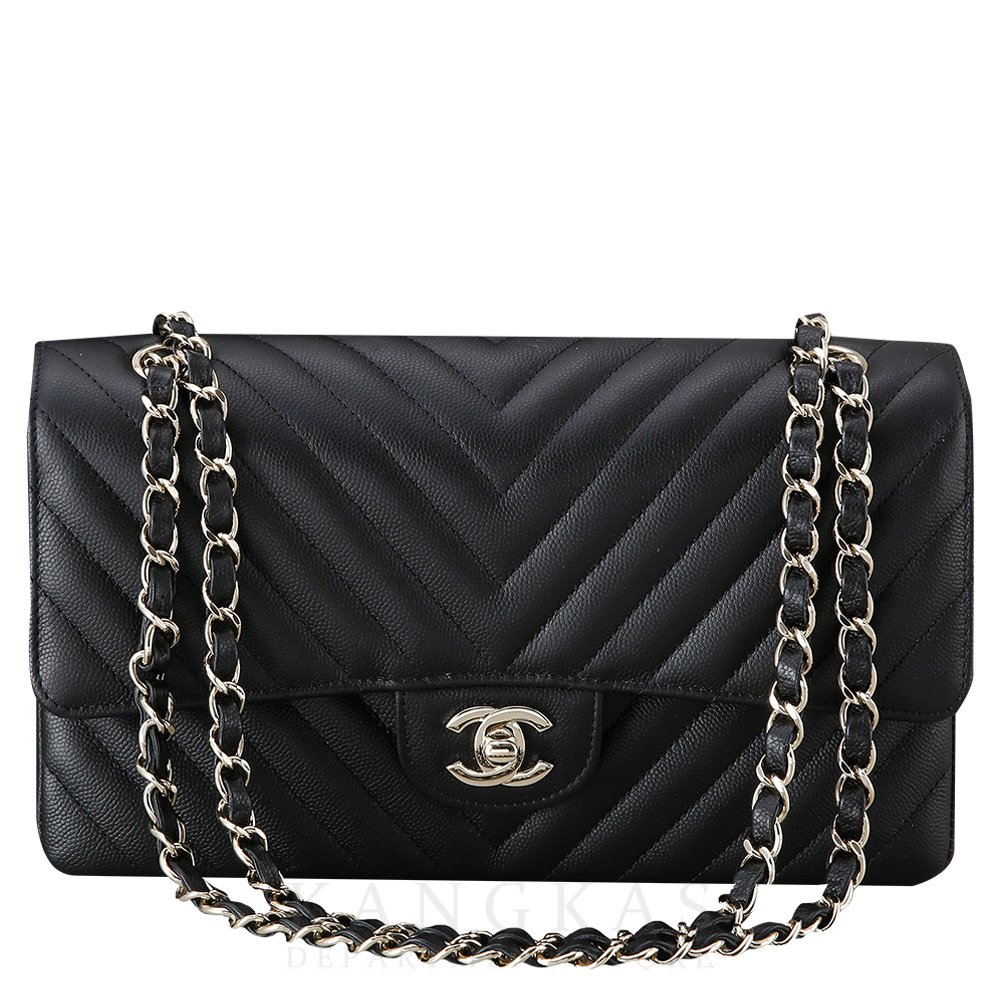 CHANEL(USED)샤넬 클래식 캐비어 쉐브론 미듐 블랙