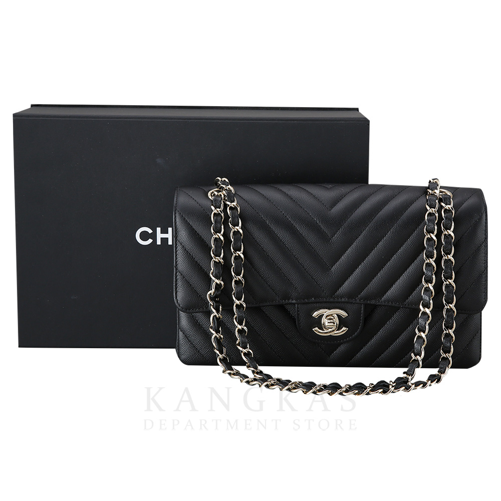 CHANEL(USED)샤넬 클래식 캐비어 쉐브론 미듐 블랙