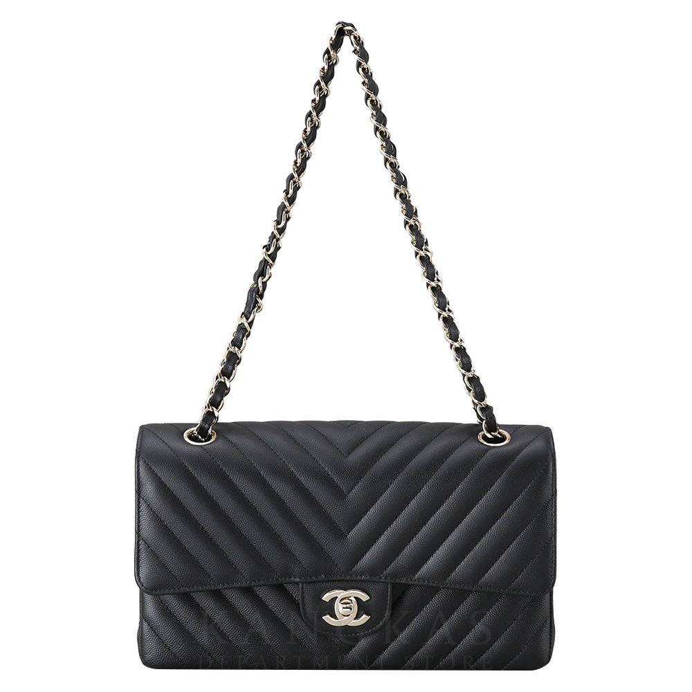 CHANEL(USED)샤넬 클래식 캐비어 쉐브론 미듐 블랙