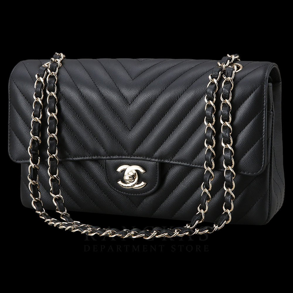 CHANEL(USED)샤넬 클래식 캐비어 쉐브론 미듐 블랙