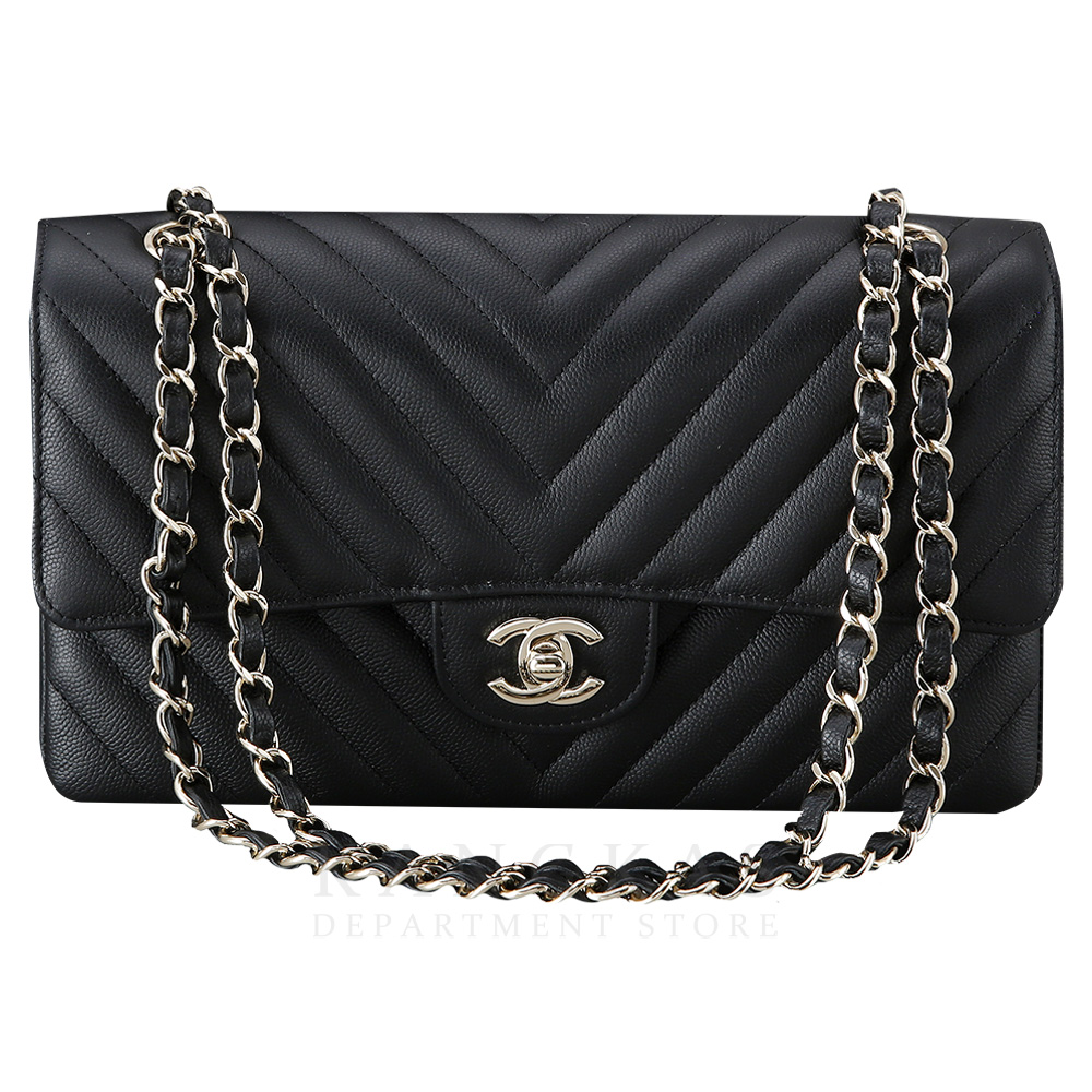 CHANEL(USED)샤넬 클래식 캐비어 쉐브론 미듐 블랙