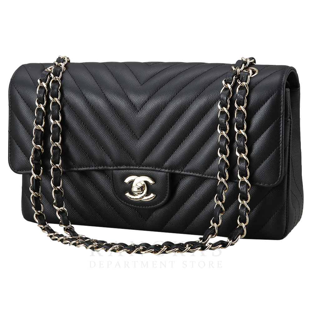 CHANEL(USED)샤넬 클래식 캐비어 쉐브론 미듐 블랙