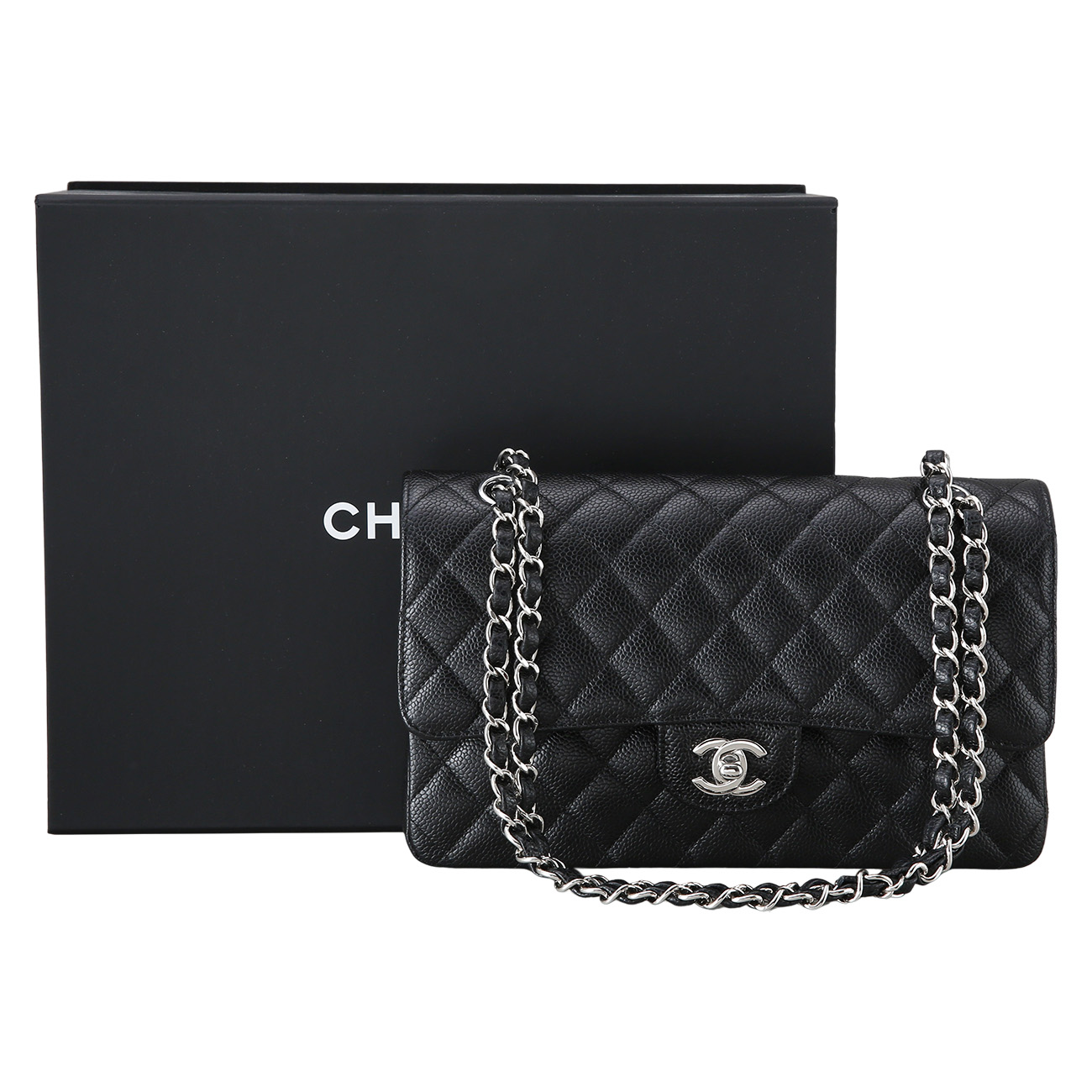 CHANEL(USED)샤넬 캐비어 클래식 미듐 은장