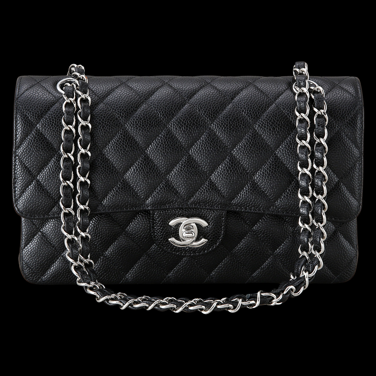 CHANEL(USED)샤넬 캐비어 클래식 미듐 은장