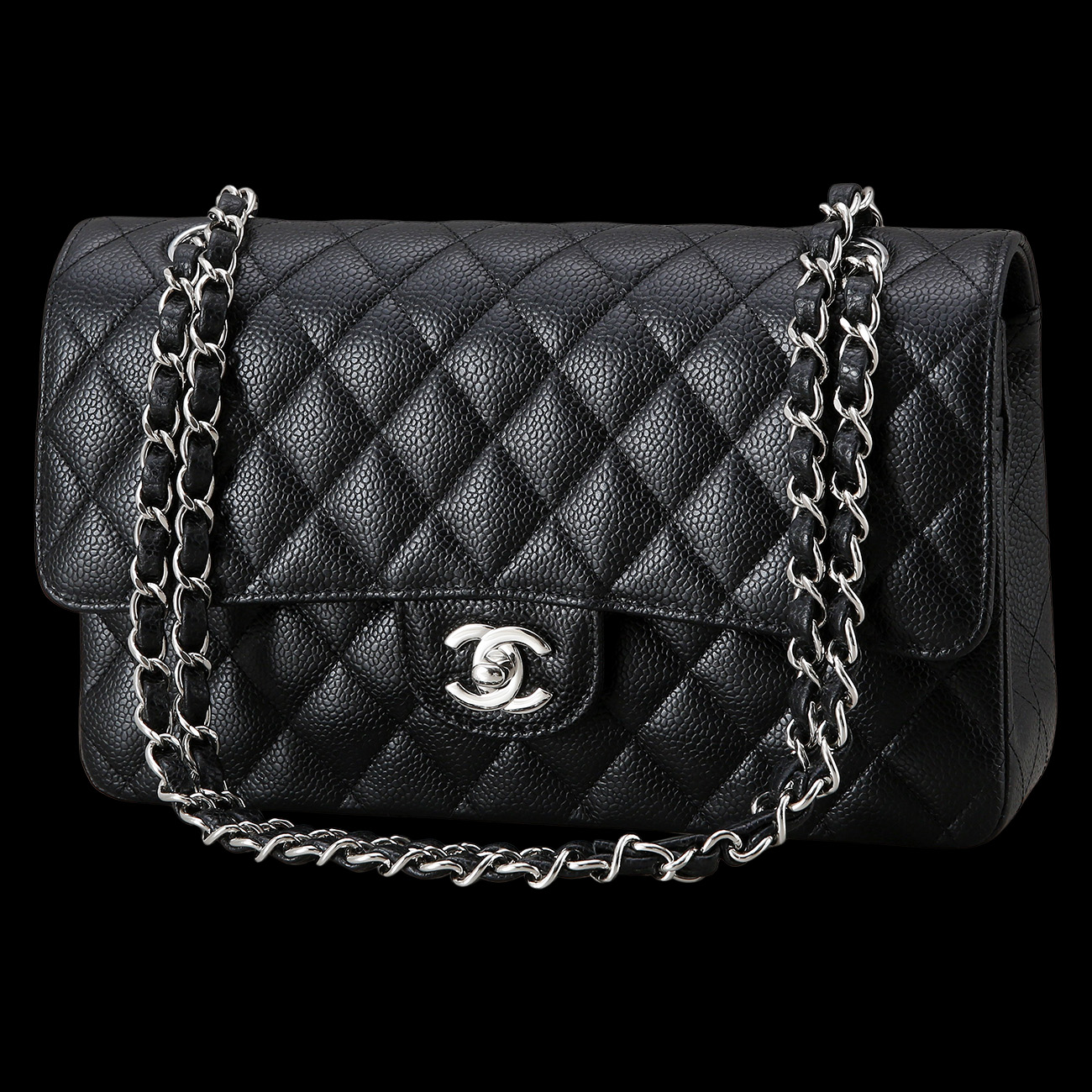 CHANEL(USED)샤넬 캐비어 클래식 미듐 은장