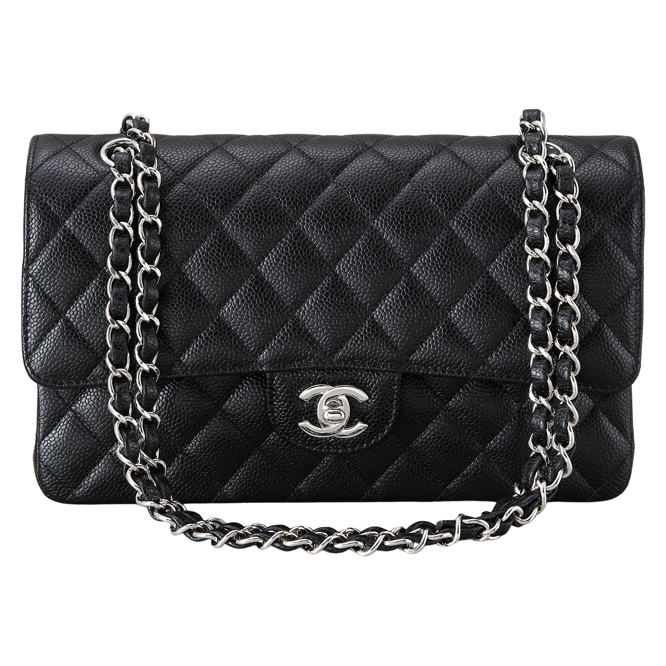 CHANEL(USED)샤넬 캐비어 클래식 미듐 은장