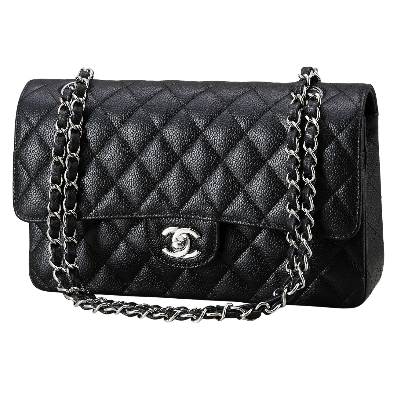 CHANEL(USED)샤넬 캐비어 클래식 미듐 은장