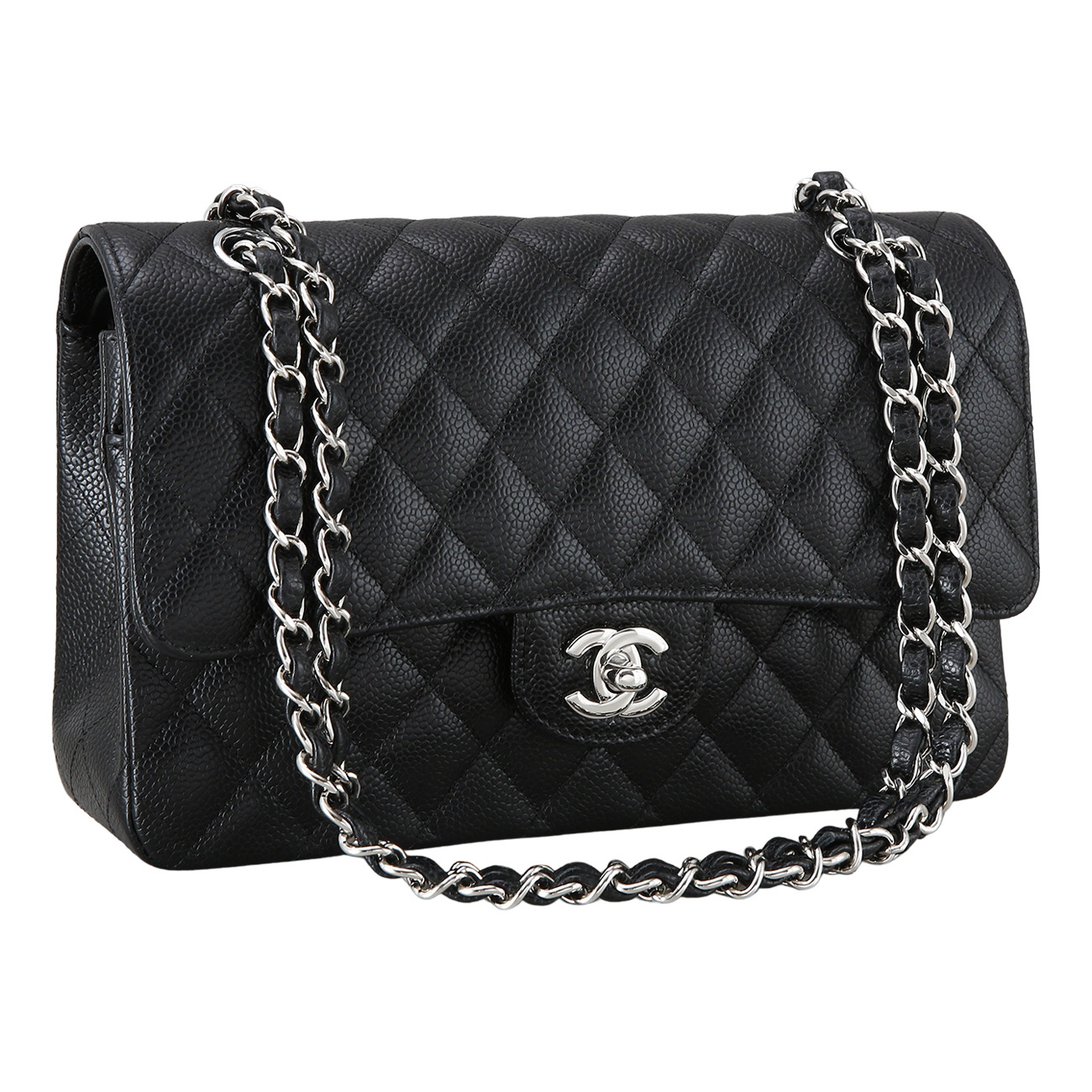 CHANEL(USED)샤넬 캐비어 클래식 미듐 은장