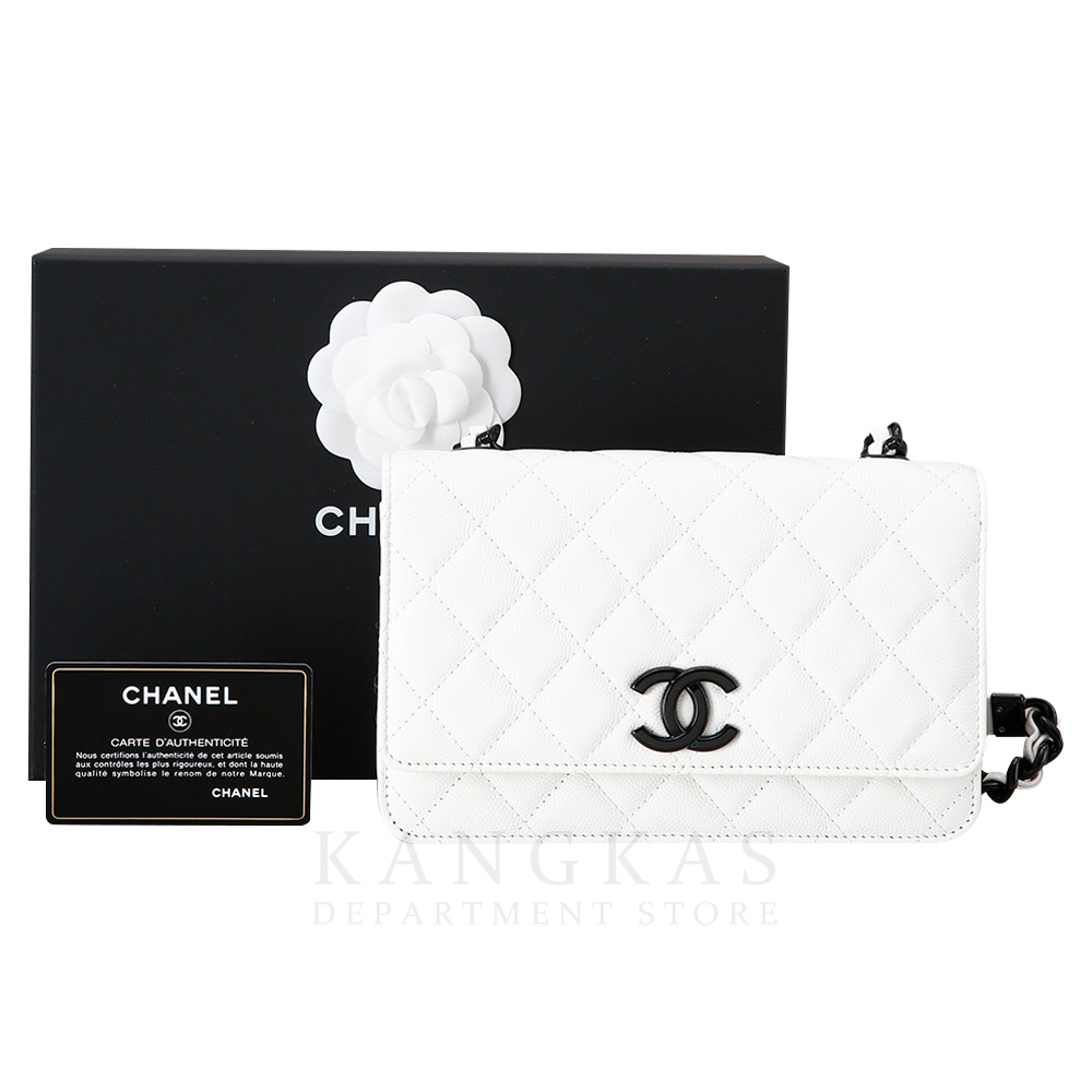 CHANEL(USED)샤넬 시즌 캐비어 화이트 CC로고 WOC