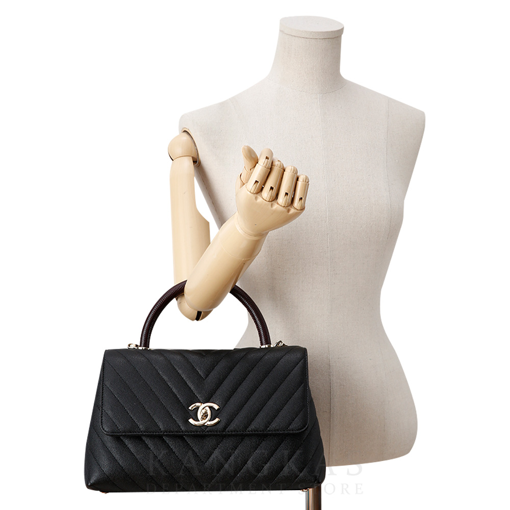 CHANEL(USED)샤넬 캐비어 쉐브론 코코핸들 리자드 미듐