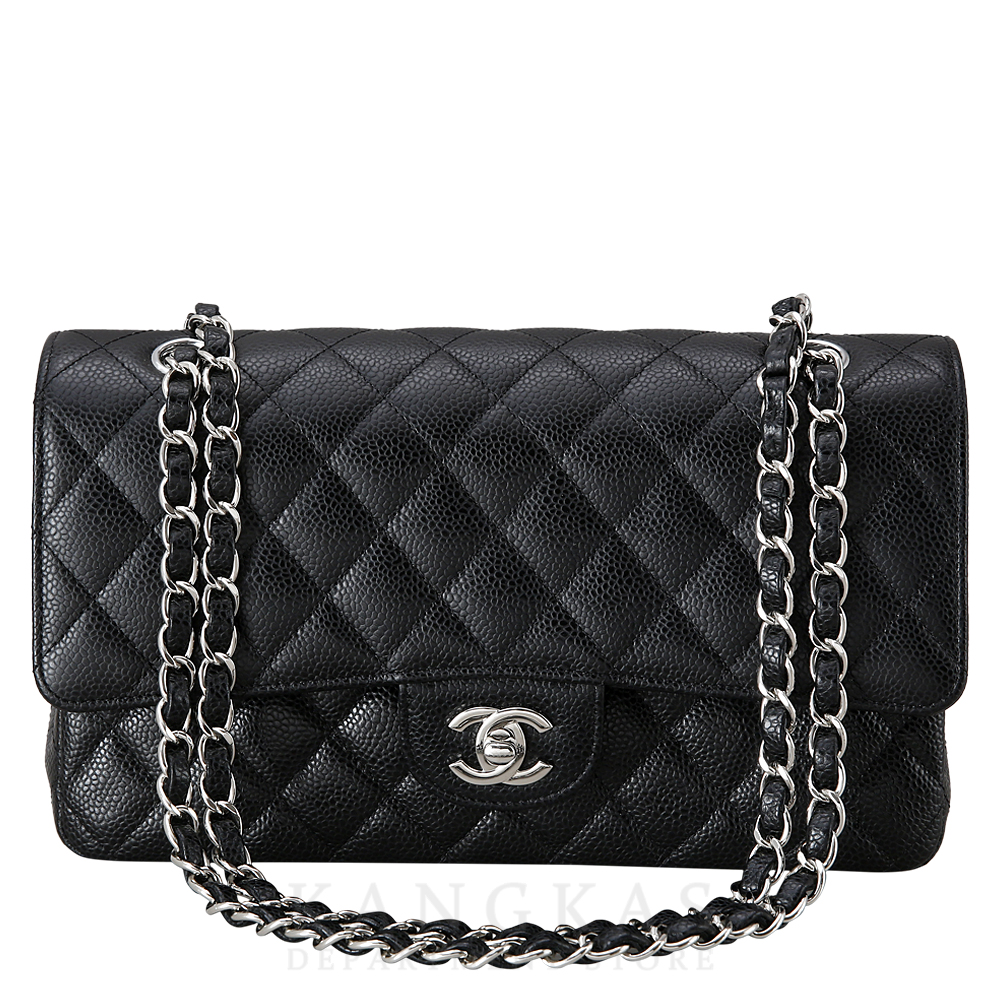 CHANEL(USED)샤넬 클래식 캐비어 미듐 블랙 은장