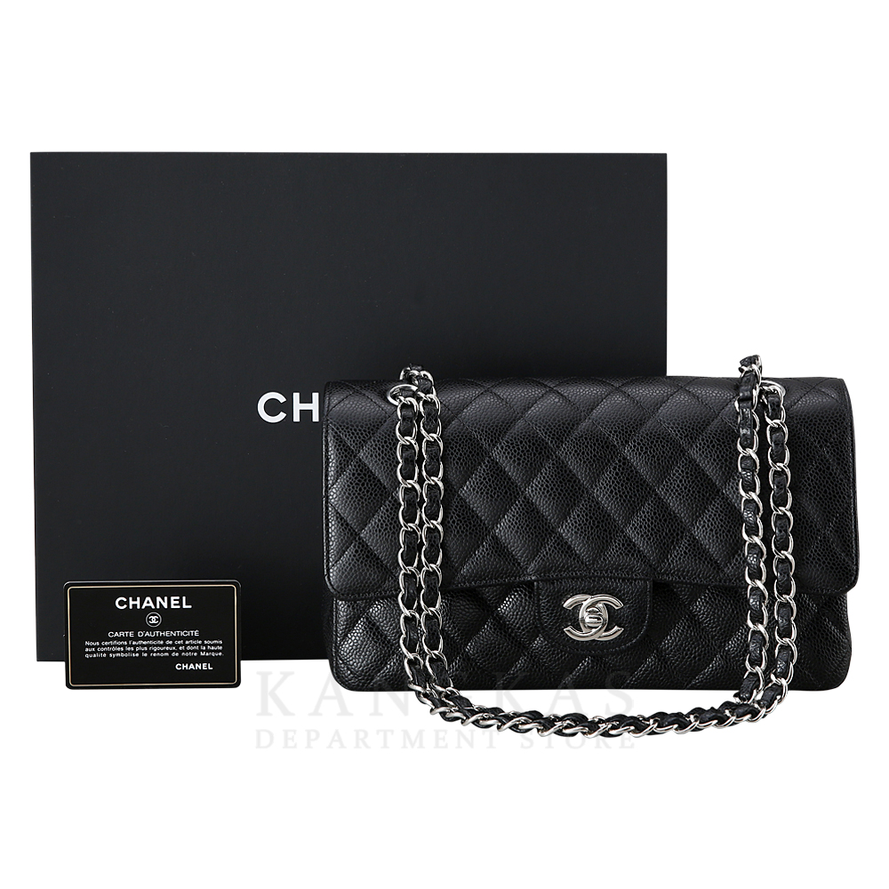 CHANEL(USED)샤넬 클래식 캐비어 미듐 블랙 은장