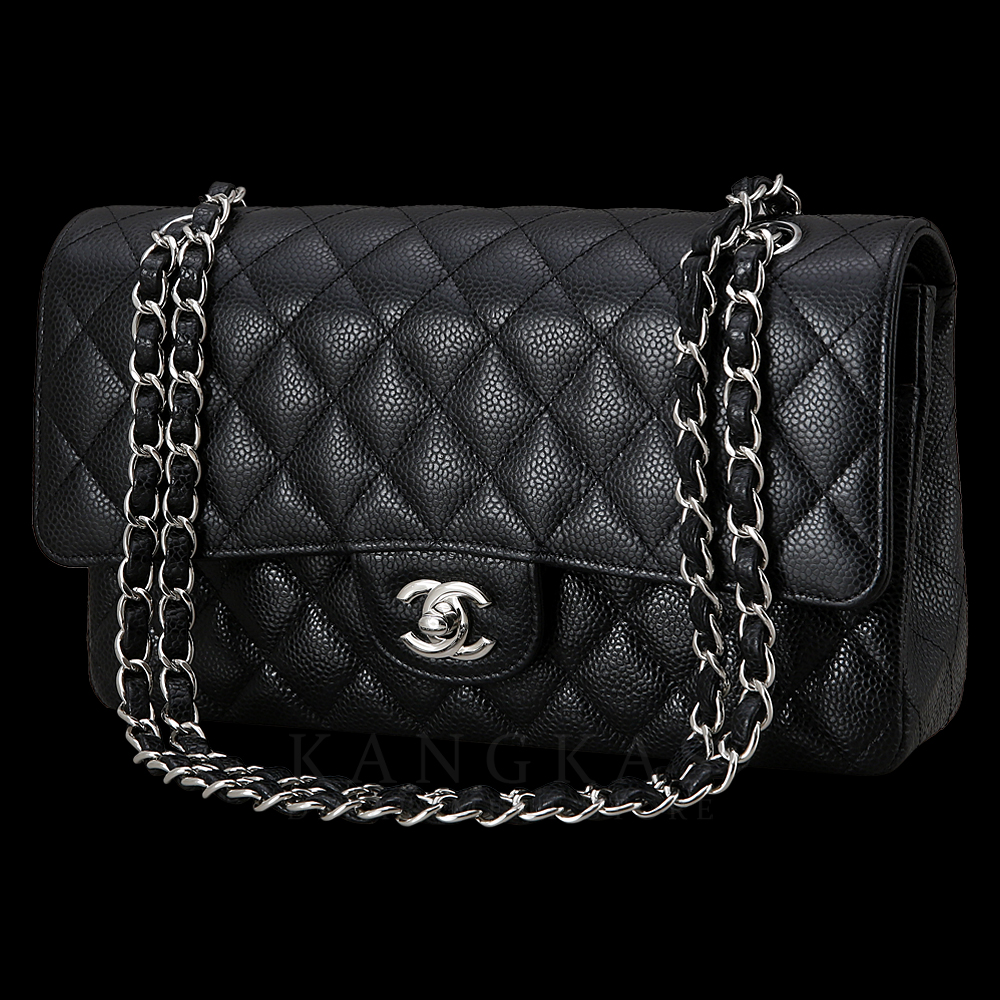CHANEL(USED)샤넬 클래식 캐비어 미듐 블랙 은장