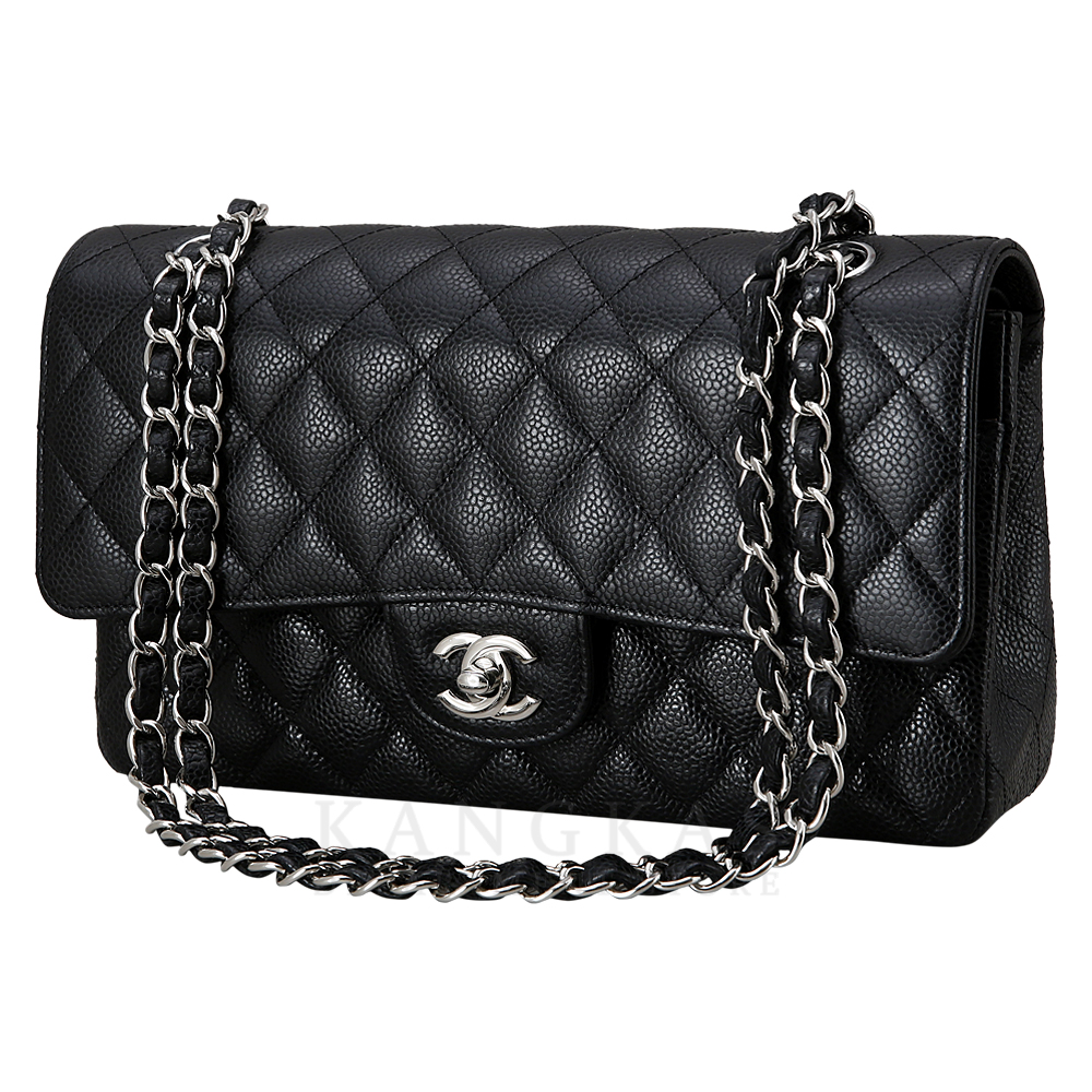 CHANEL(USED)샤넬 클래식 캐비어 미듐 블랙 은장