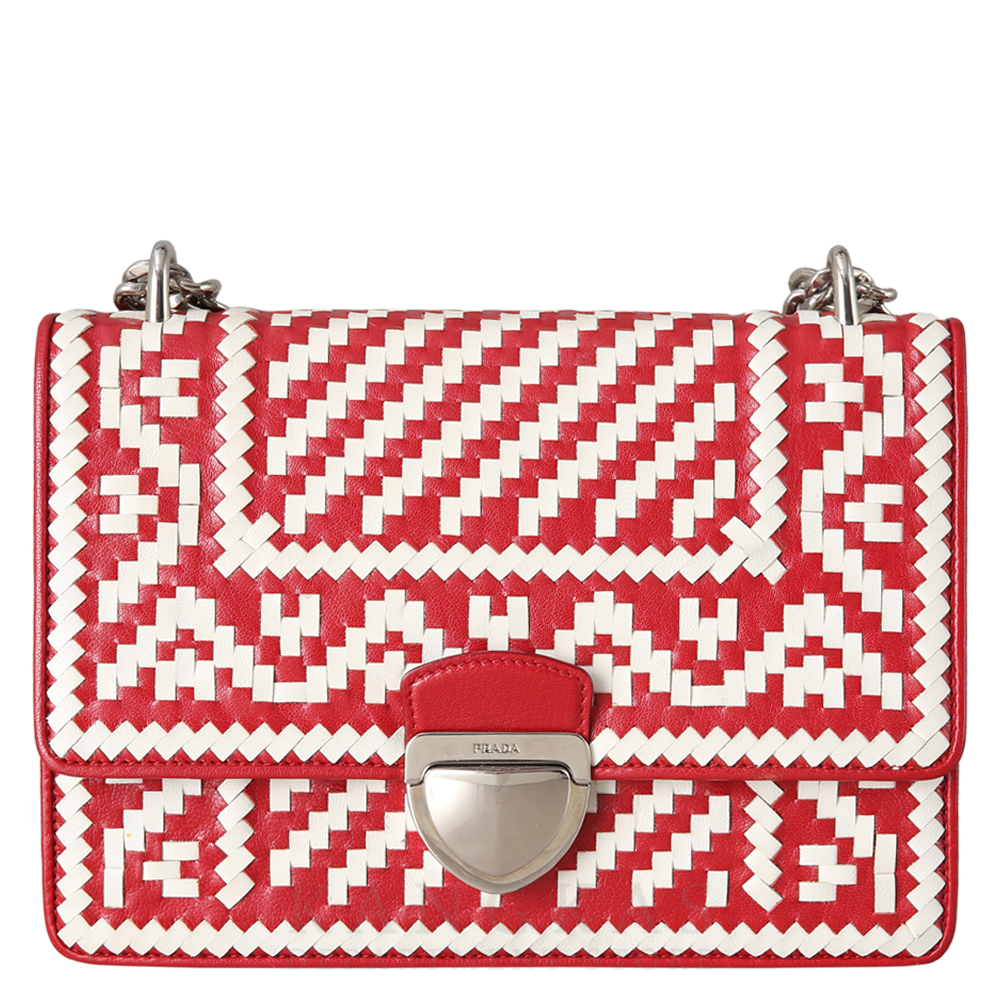 PRADA(USED)프라다 마드라스 위빙 체인 백