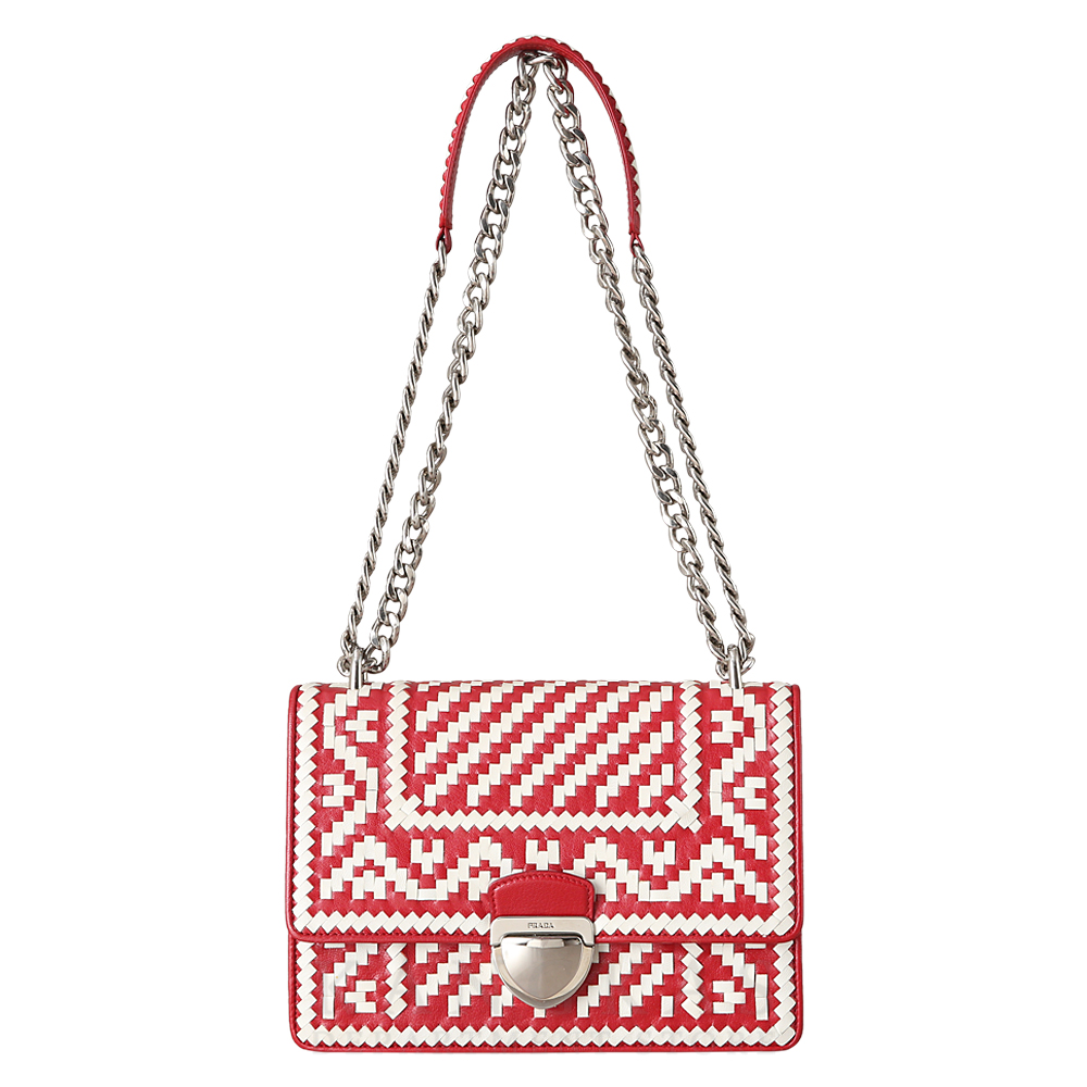 PRADA(USED)프라다 마드라스 위빙 체인 백