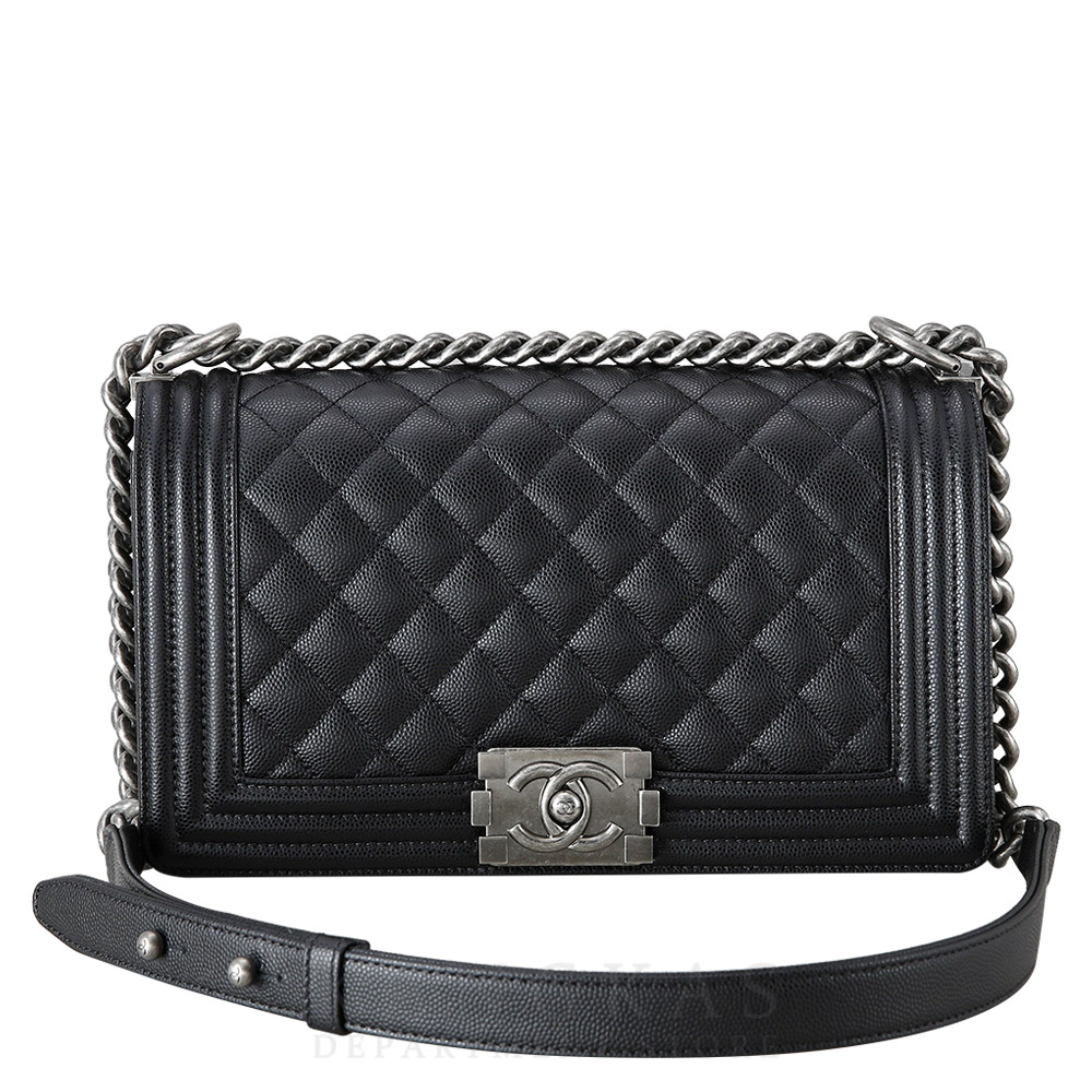 CHANEL(USED)샤넬 보이샤넬 캐비어 미듐 블랙 은장