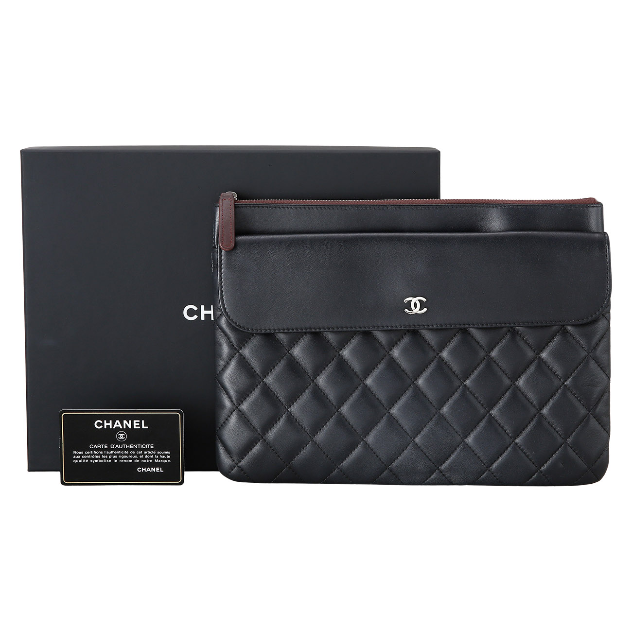 CHANEL(USED)샤넬 램스킨 포켓 플랩 클러치