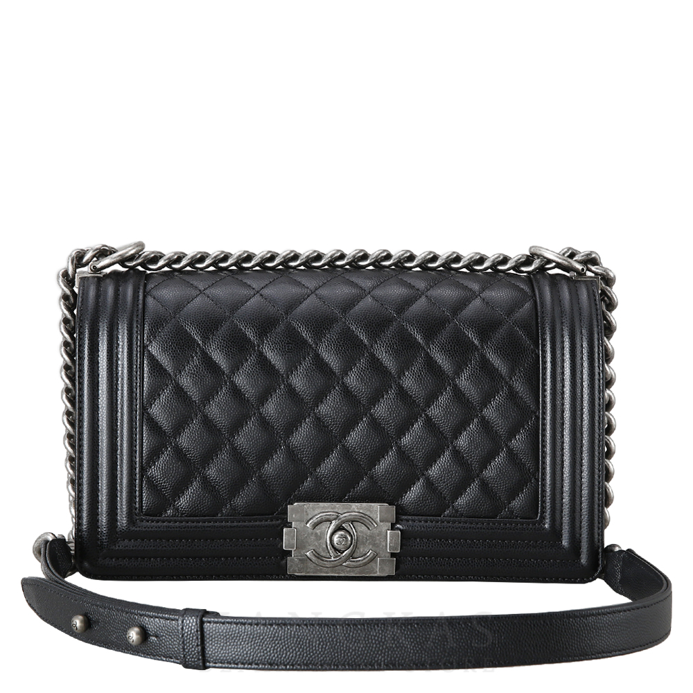 CHANEL(USED)샤넬 캐비어 보이샤넬 미듐 은장