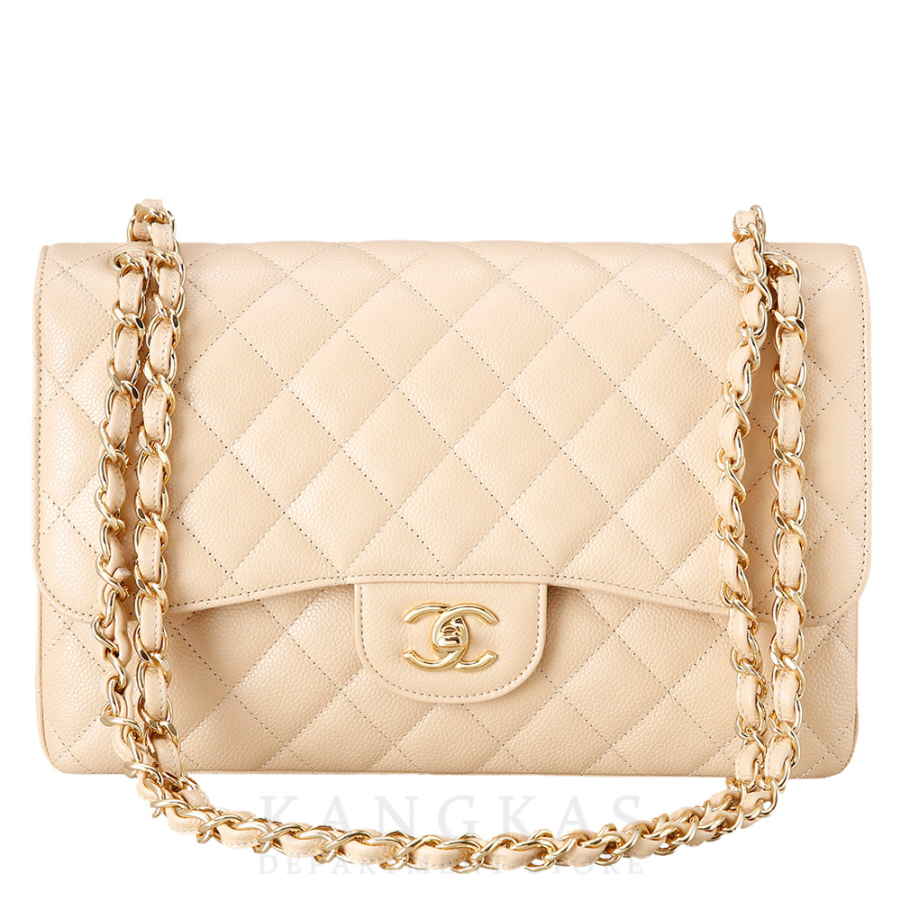 CHANEL(USED)샤넬 베이지 캐비어 클래식 라지 플랩백