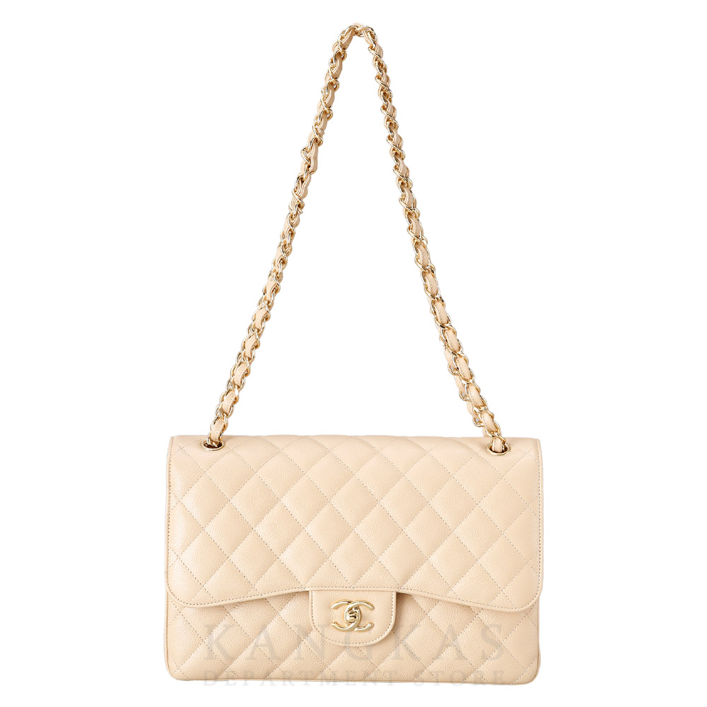 CHANEL(USED)샤넬 베이지 캐비어 클래식 라지 플랩백