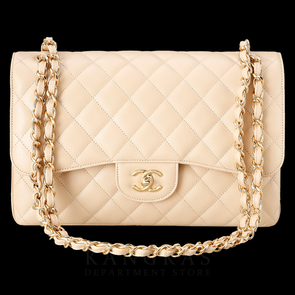 CHANEL(USED)샤넬 베이지 캐비어 클래식 라지 플랩백