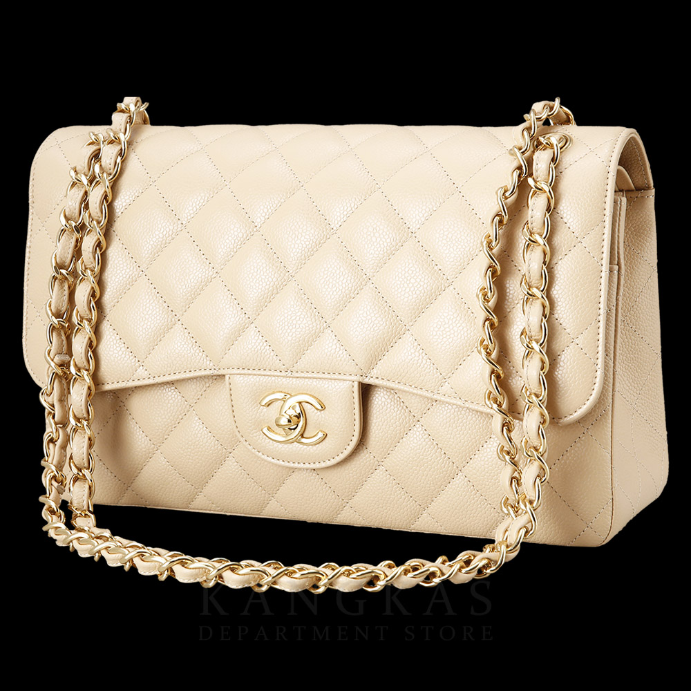 CHANEL(USED)샤넬 베이지 캐비어 클래식 라지 플랩백
