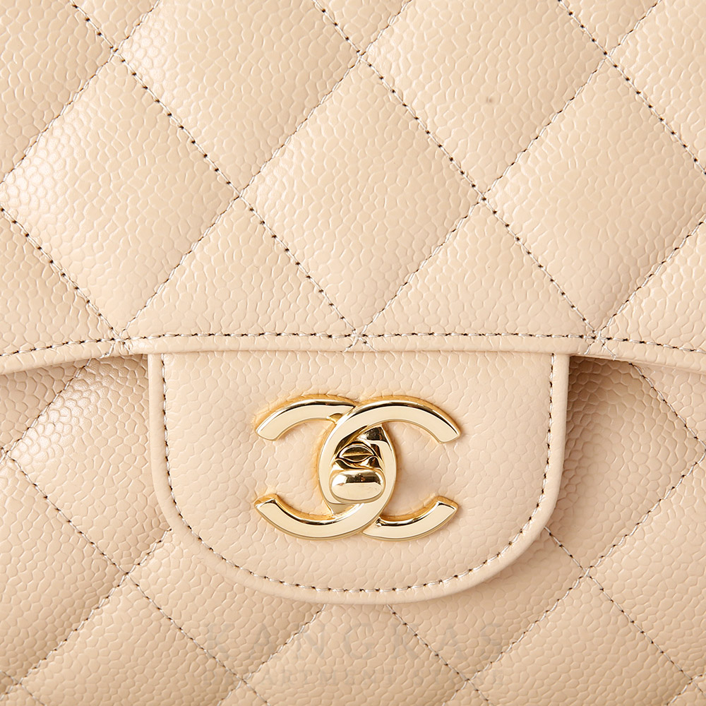 CHANEL(USED)샤넬 베이지 캐비어 클래식 라지 플랩백