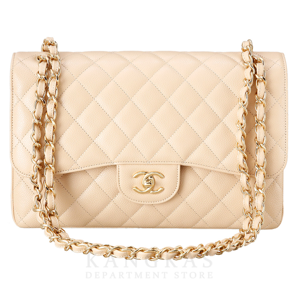 CHANEL(USED)샤넬 베이지 캐비어 클래식 라지 플랩백