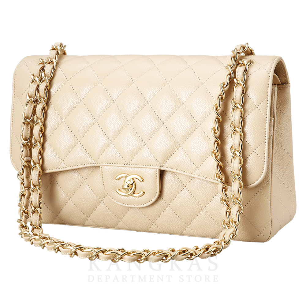 CHANEL(USED)샤넬 베이지 캐비어 클래식 라지 플랩백