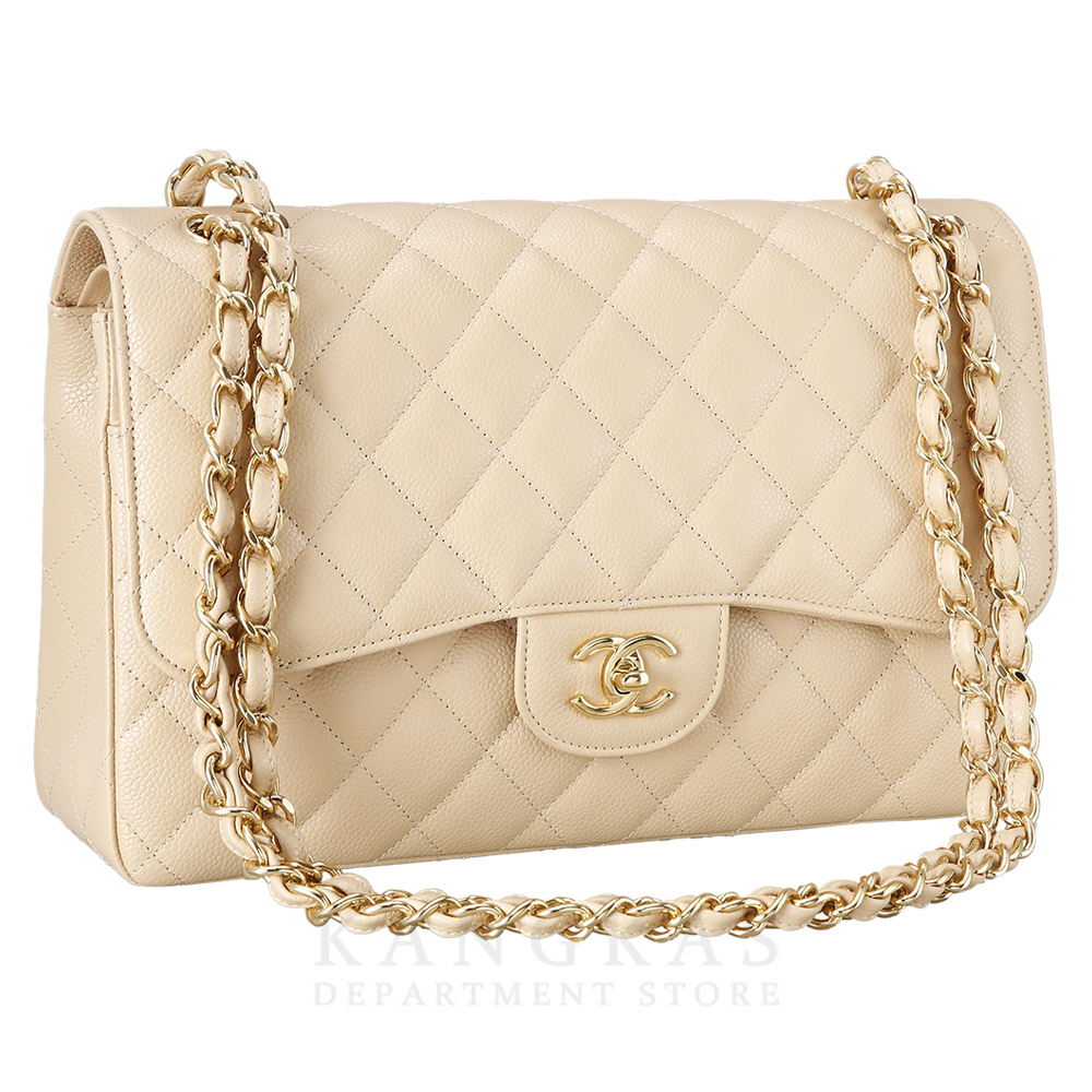 CHANEL(USED)샤넬 베이지 캐비어 클래식 라지 플랩백
