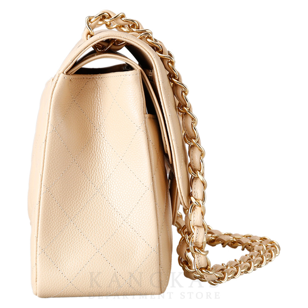 CHANEL(USED)샤넬 베이지 캐비어 클래식 라지 플랩백