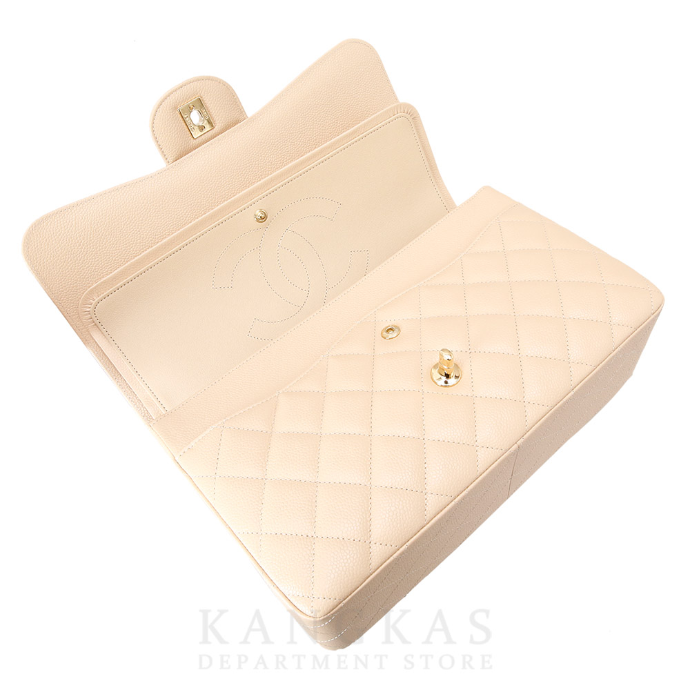 CHANEL(USED)샤넬 베이지 캐비어 클래식 라지 플랩백