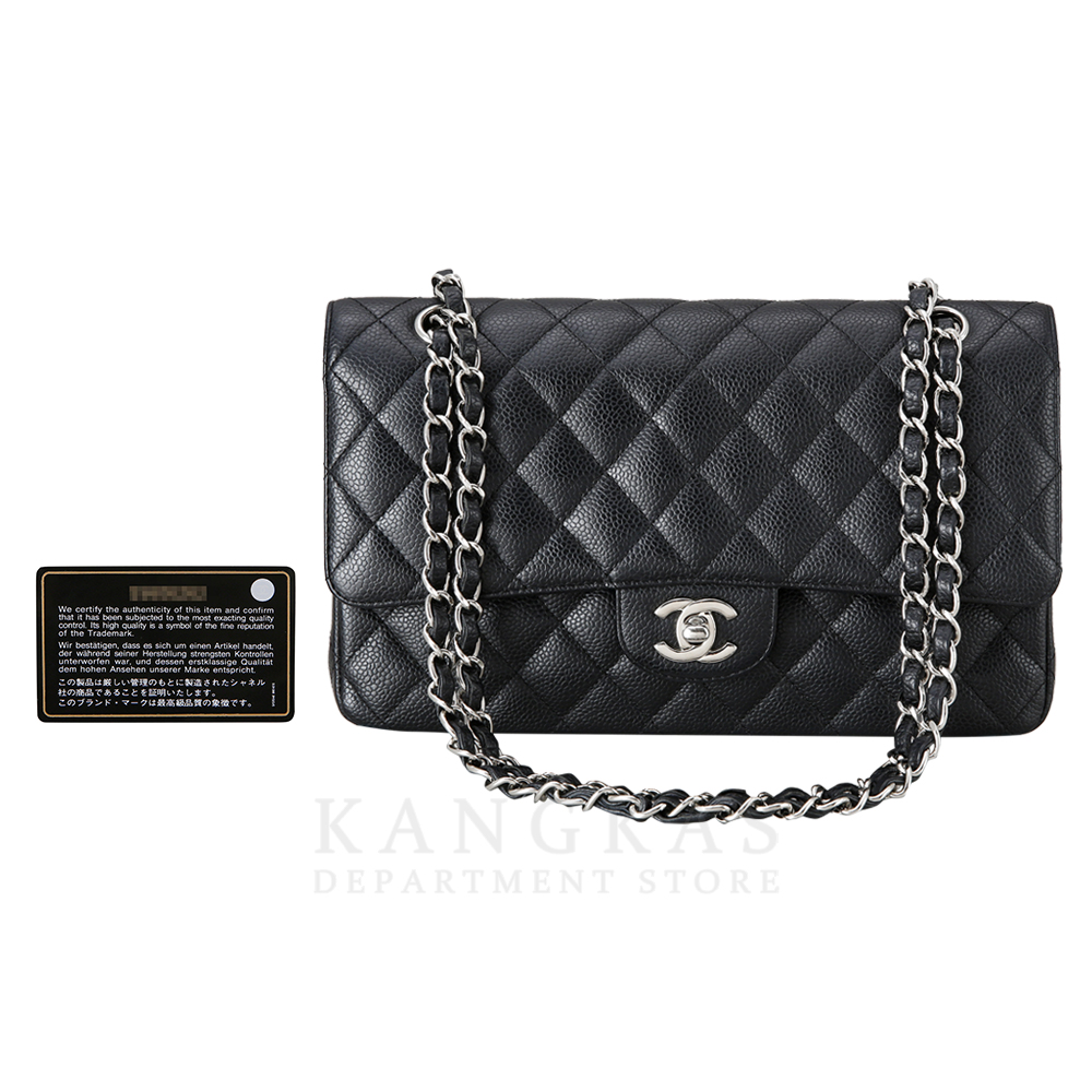 CHANEL(USED)샤넬 클래식 캐비어 미듐 블랙 은장
