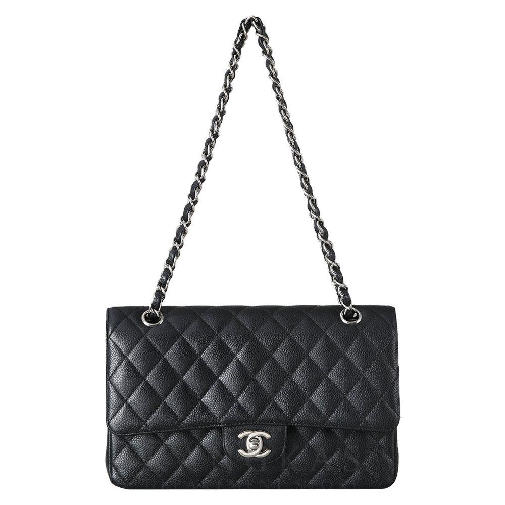 CHANEL(USED)샤넬 클래식 캐비어 미듐 블랙 은장