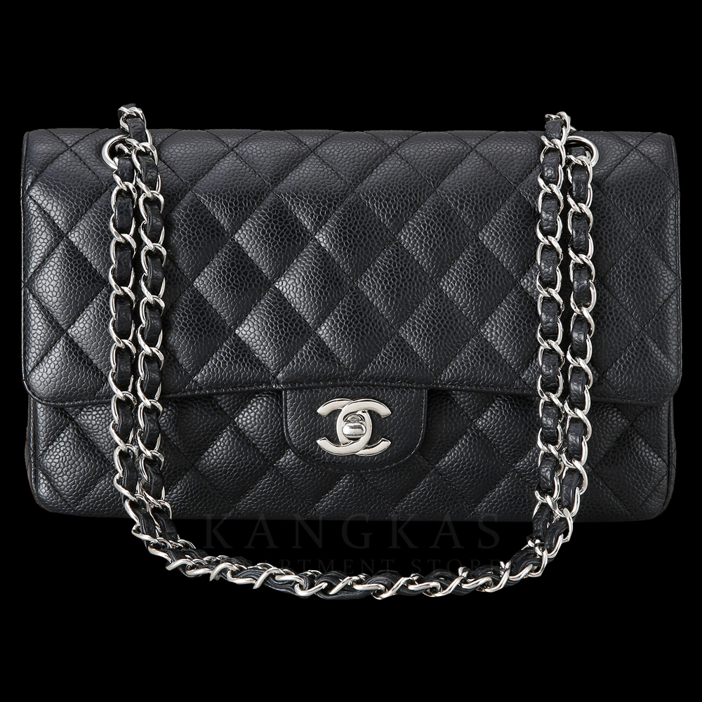CHANEL(USED)샤넬 클래식 캐비어 미듐 블랙 은장