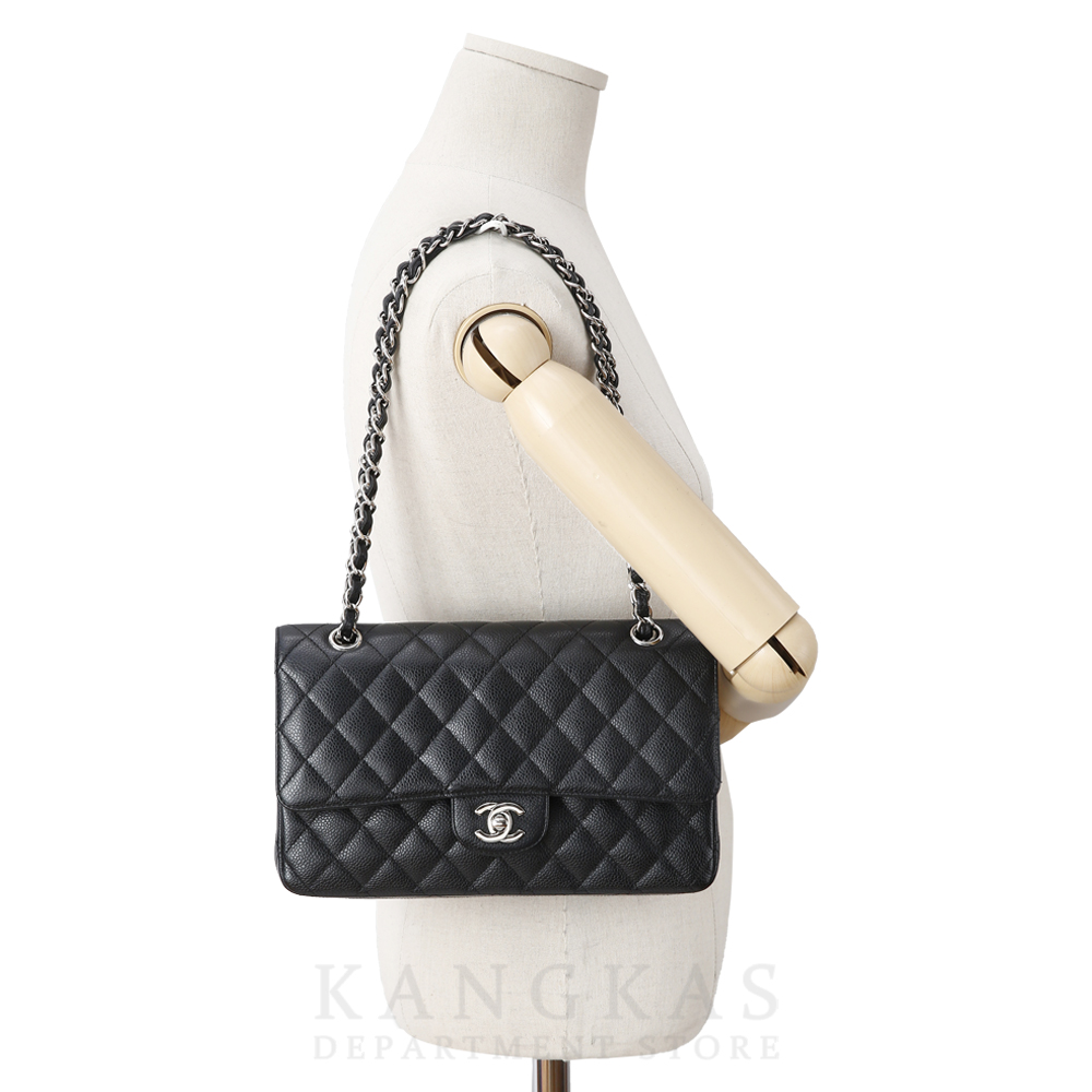 CHANEL(USED)샤넬 클래식 캐비어 미듐 블랙 은장