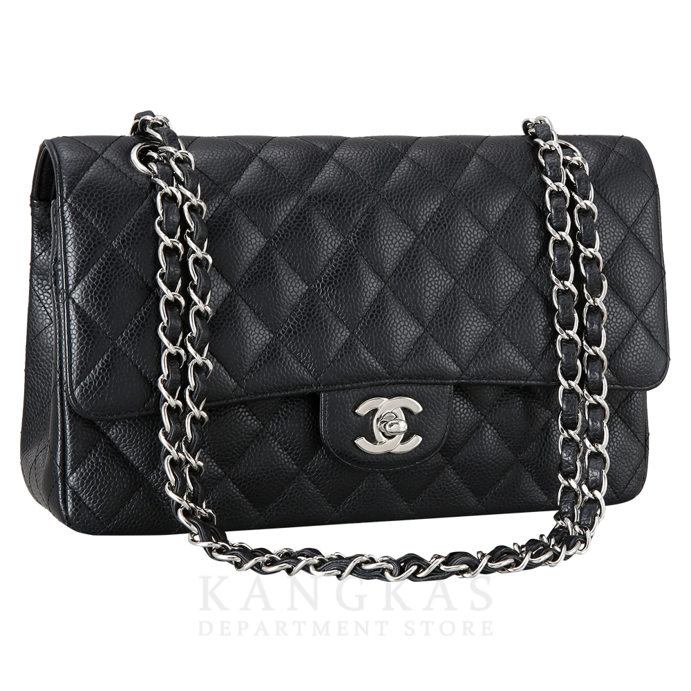 CHANEL(USED)샤넬 클래식 캐비어 미듐 블랙 은장