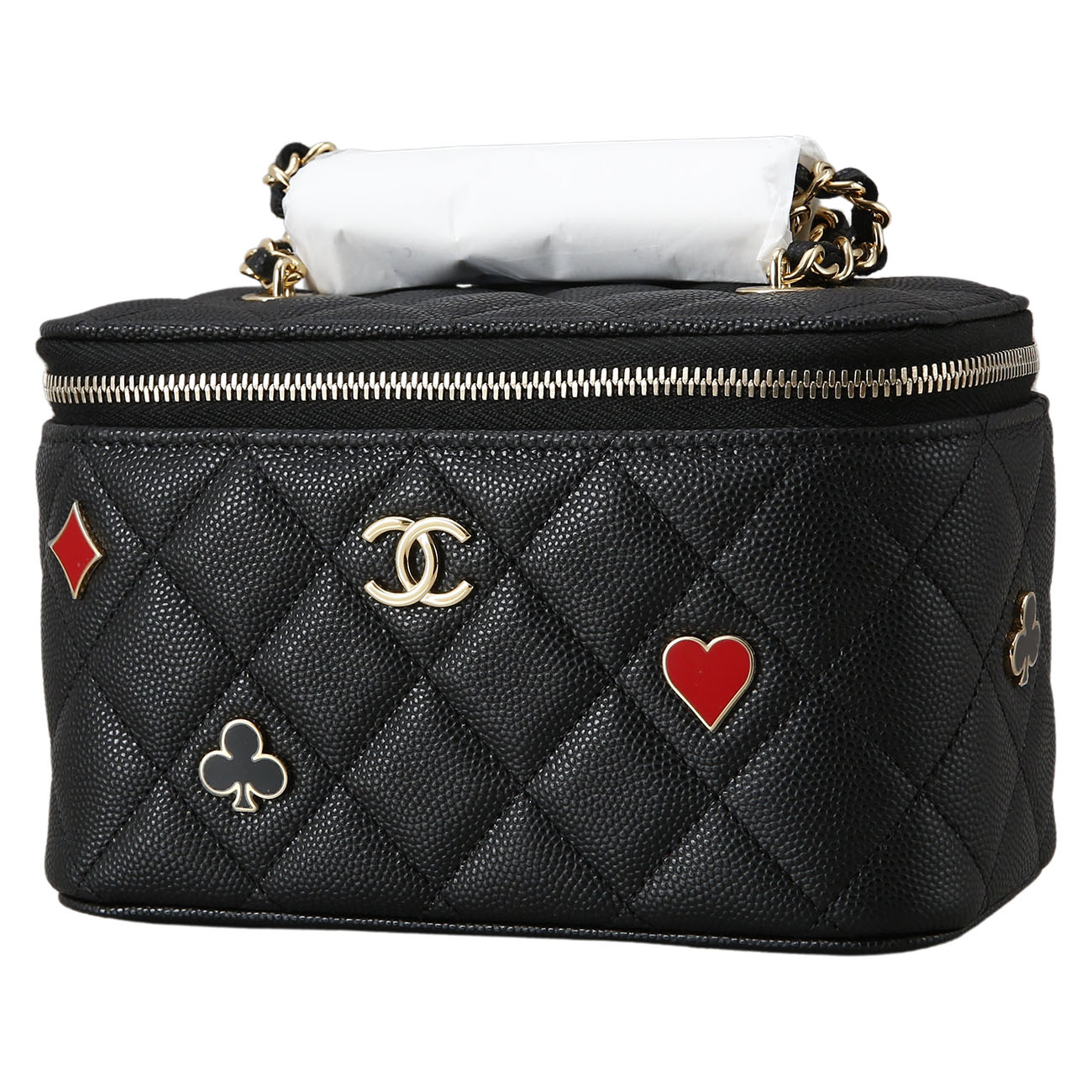 CHANEL(USED)샤넬 시즌 캐비어 포커 장식 베니티 체인 백