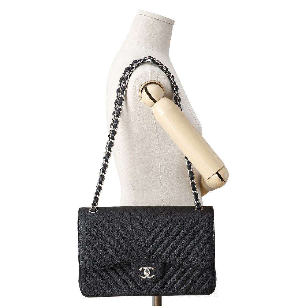 CHANEL(USED)샤넬 캐비어 쉐브론 클래식 라지 플랩백