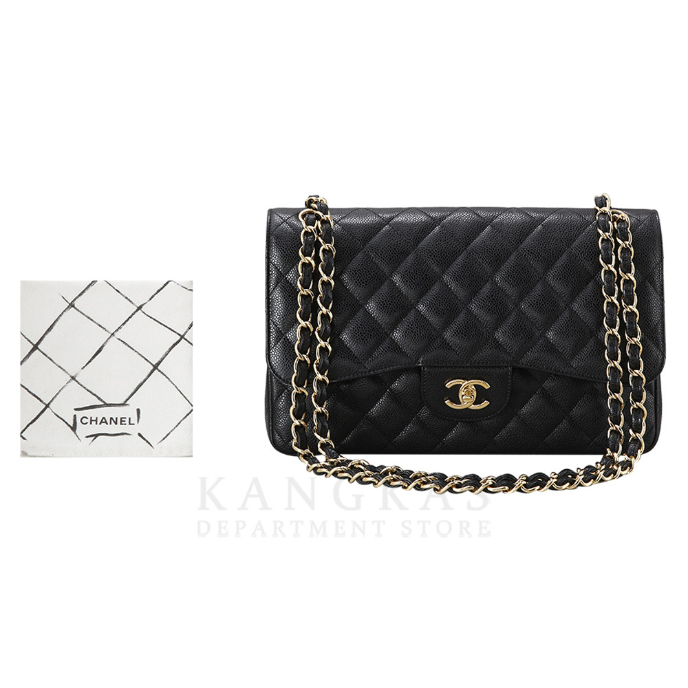 CHANEL(USED)샤넬 클래식 캐비어 점보 블랙 금장