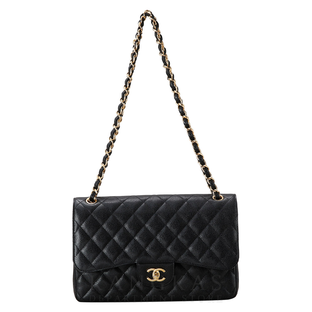 CHANEL(USED)샤넬 클래식 캐비어 점보 블랙 금장