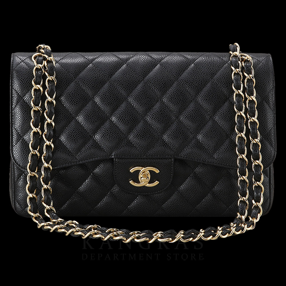 CHANEL(USED)샤넬 클래식 캐비어 점보 블랙 금장