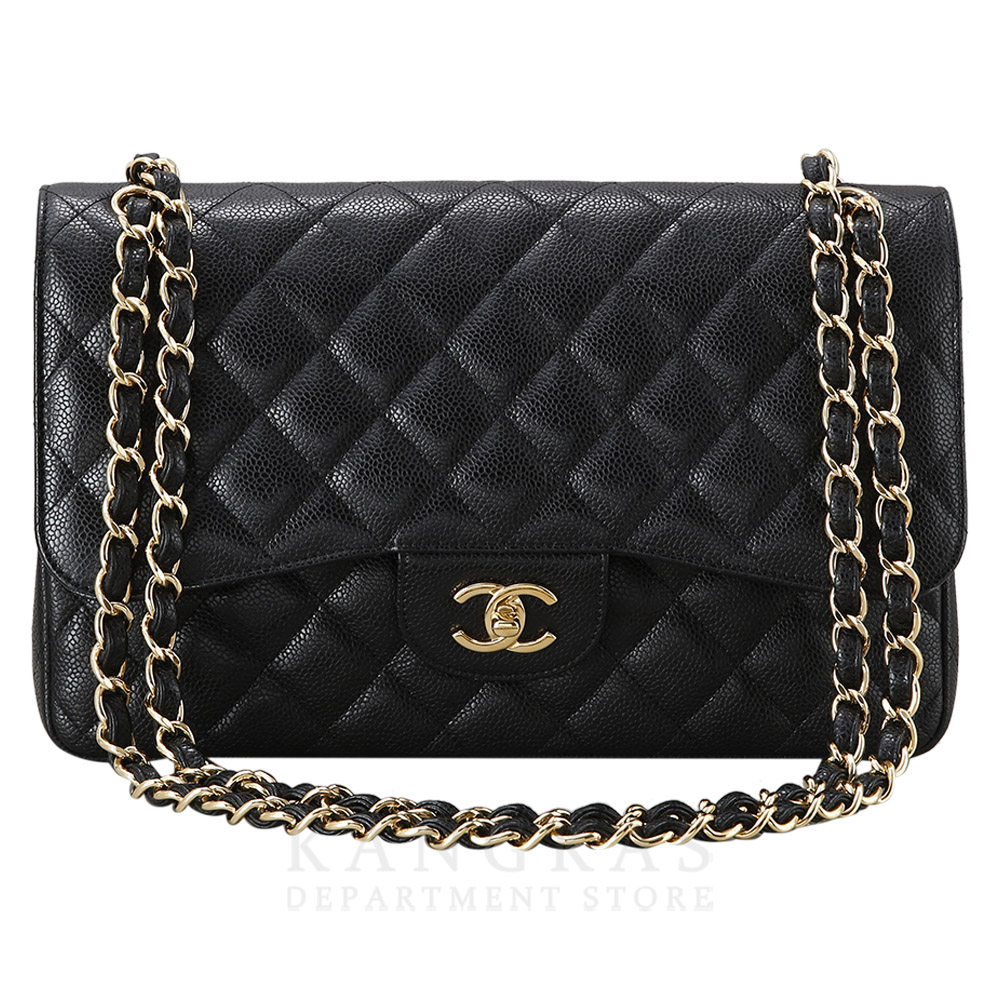 CHANEL(USED)샤넬 클래식 캐비어 점보 블랙 금장